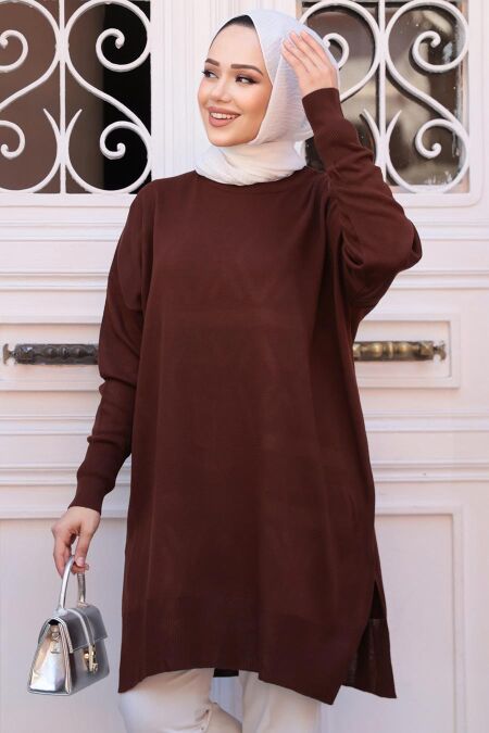 Modest Brown Knitwear Jumper Top 17203KH - NEVA STYLE