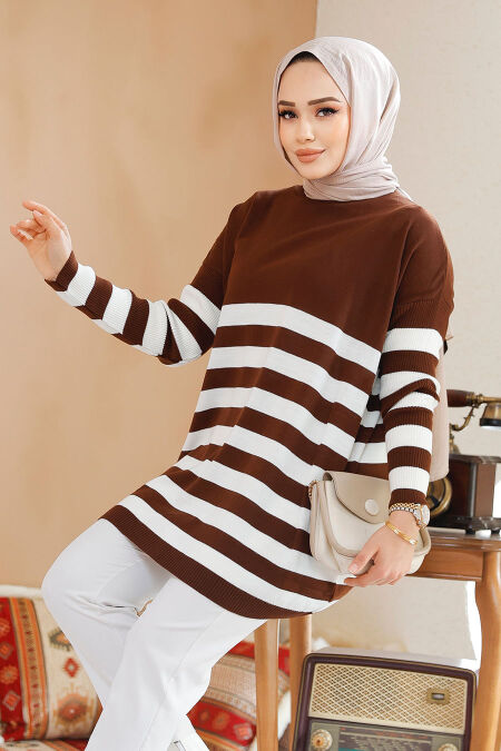 Modest Brown Knitwear Jumper Tunic 5325KH - NEVA STYLE