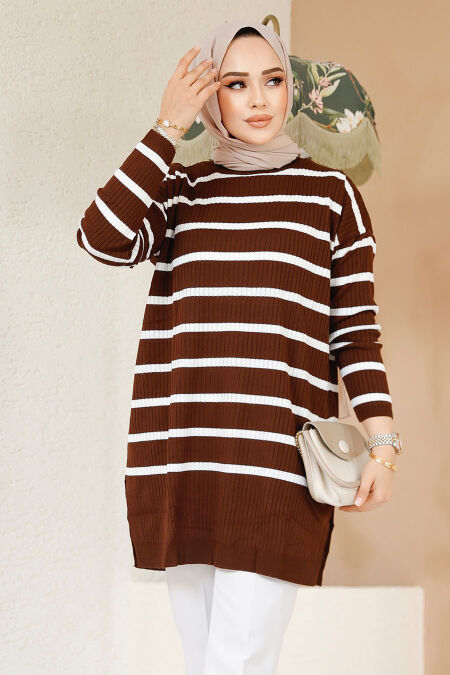 Modest Brown Knitwear Jumper Tunic 54151KH - NEVA STYLE