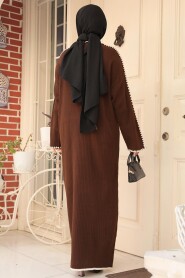 Modest Brown Knitwear Long Sleeve Dress 24312KH - 3