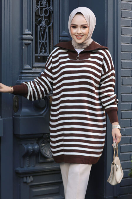 Modest Brown Knitwear Top 65902KH - NEVA STYLE