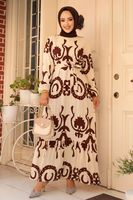 Modest Brown Long Dress 23433KH - NEVA STYLE