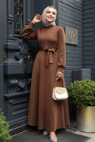 Modest Brown Long Dress 23631KH - 1