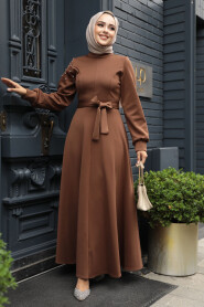 Modest Brown Long Dress 23631KH - 2