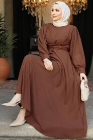 Modest Brown Long Dress 3034KH - 1