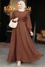 Modest Brown Long Dress 3034KH - 2