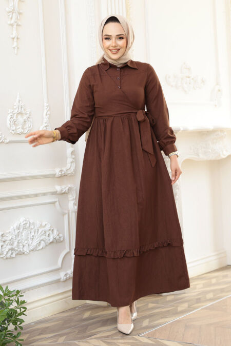 Modest Brown Long Dress 6205KH - NEVA STYLE