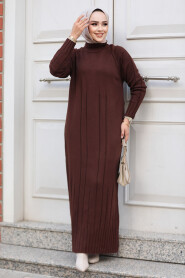 Modest Brown Long Knitwear Dress 31230KH - 2