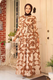 Modest Brown Long Sleeve Dress 23143KH - 2