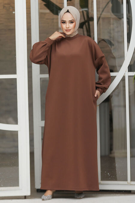 Modest Brown Long Sleeve Dress 23641KH - NEVA STYLE