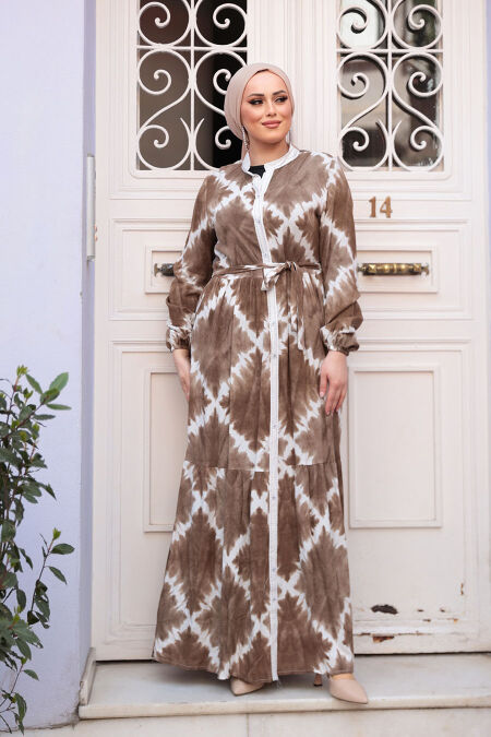 Modest Brown Long Sleeve Dress 23922KH - NEVA STYLE