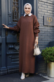 Modest Brown Long Sleeve Knitwear Dress 100013KH - 2