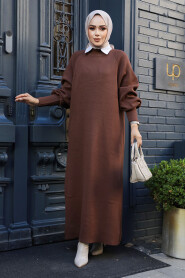 Modest Brown Long Sleeve Knitwear Dress 100013KH - 1