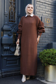 Modest Brown Long Sleeve Knitwear Dress 100013KH - 3