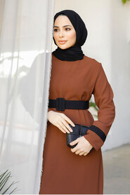 Modest Brown Long Sleeve Maxi Dress 51954KH - 3