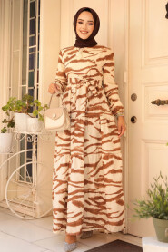 Modest Brown Maxi Dress 23142KH - 3