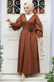 Modest Brown Maxi Dress 61471KH 