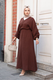 Modest Brown Pastel Dress 19033KH - 1