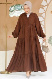 Modest Brown Pastel Dress 536147KH 