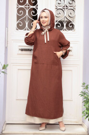 Modest Brown Pastel Dress 76612KH - 2