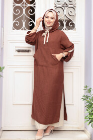 Modest Brown Pastel Dress 76612KH - 3