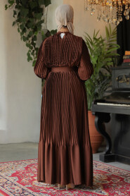 Modest Brown Pleated Maxi Dress 43532KH - 5