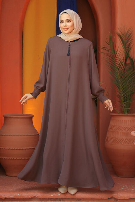Modest Brown Plus Size Abaya 26302KH - NEVA STYLE