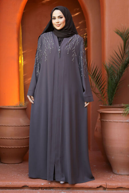 Modest Brown Plus Size Abaya 29110KH - NEVA STYLE