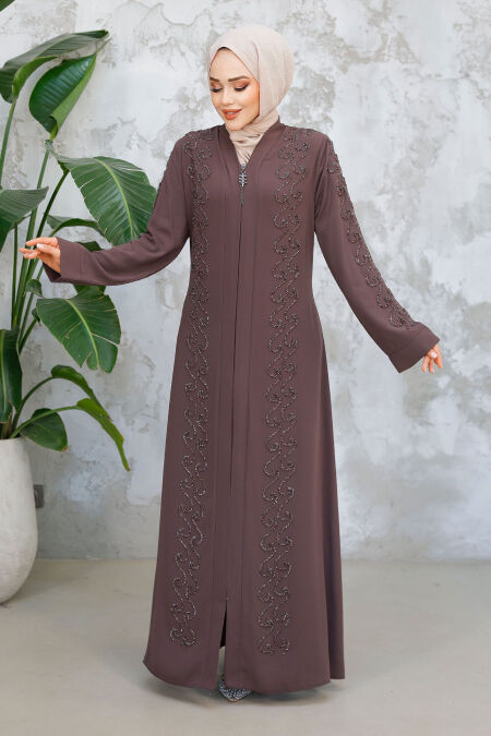 Modest Brown Plus Size Abaya 29123KH - NEVA STYLE