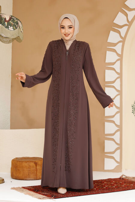 Modest Brown Plus Size Abaya 29127KH - NEVA STYLE