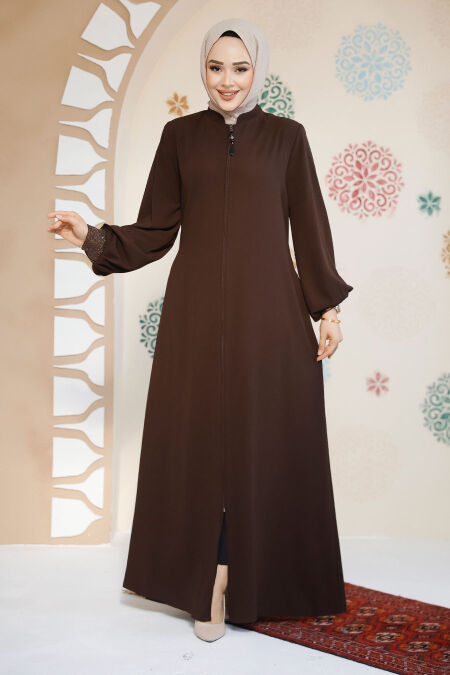 Modest Brown Plus Size Abaya 35168KH - NEVA STYLE