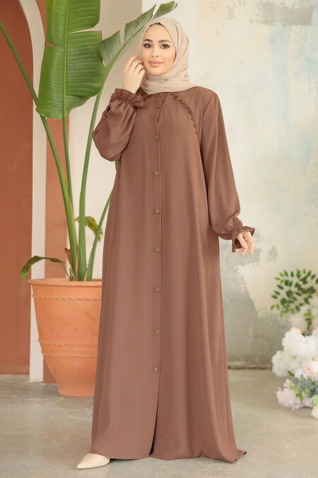 Modest Brown Plus Size Abaya 45275KH - NEVA STYLE