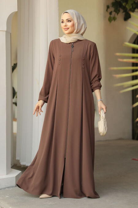 Modest Brown Plus Size Abaya 45282KH - NEVA STYLE
