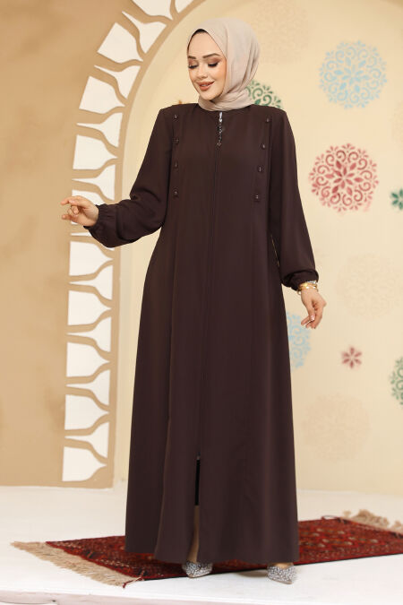 Modest Brown Plus Size Abaya 45304KH - NEVA STYLE