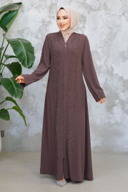 Modest Brown Plus Size Abaya Dubai 29122KH - 1