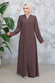 Modest Brown Plus Size Abaya Dubai 29122KH - 2