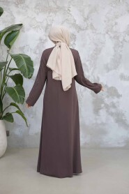 Modest Brown Plus Size Abaya Dubai 29122KH - 3