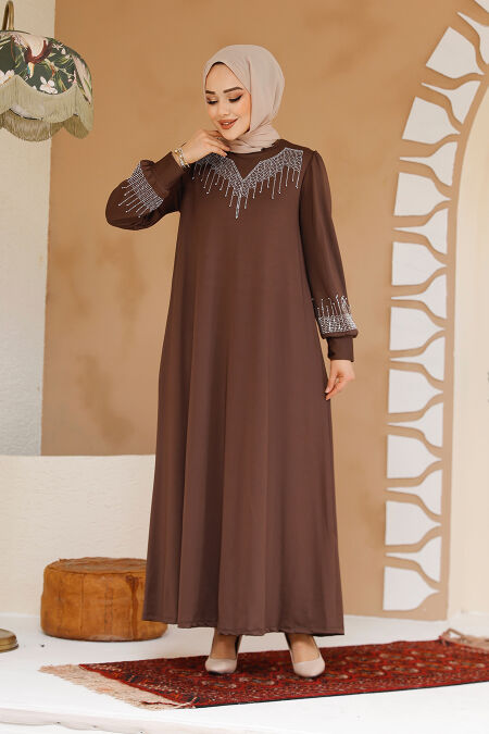 Modest Brown Plus Size Dress 23815KH - NEVA STYLE