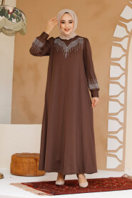 Modest Brown Plus Size Dress 23815KH - 3