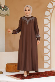 Modest Brown Plus Size Dress 23815KH - 2