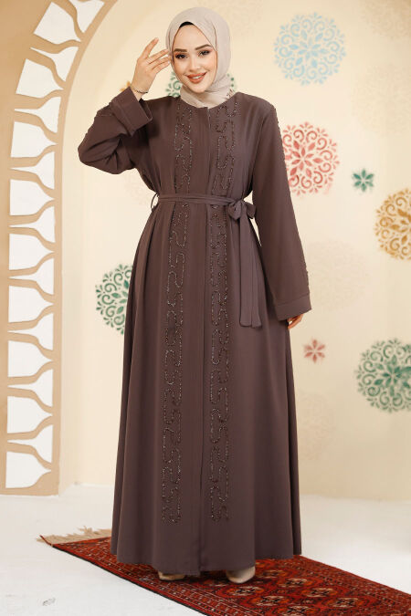 Modest Brown Plus Size Dubai Abaya 29118KH - NEVA STYLE
