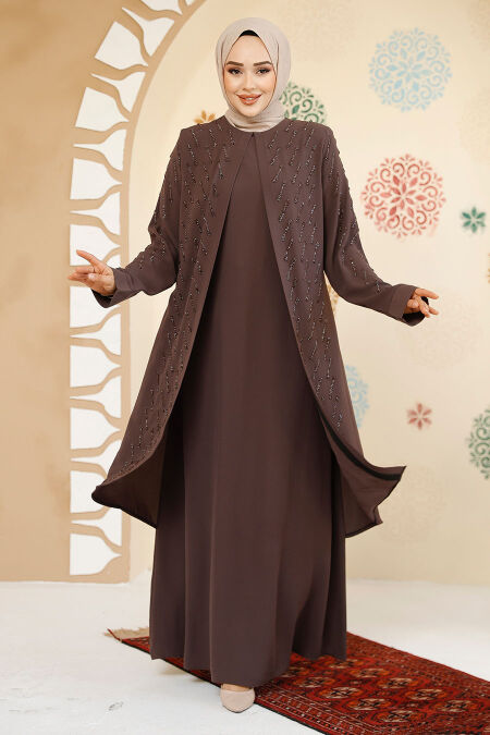 Modest Brown Plus Size Dubai Abaya 29120KH - NEVA STYLE