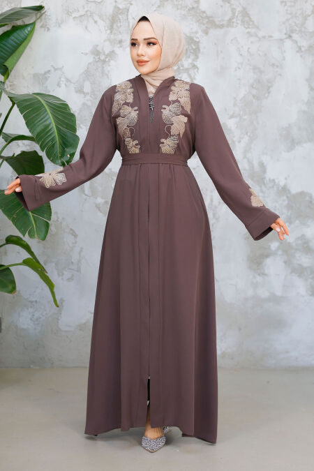 Modest Brown Plus Size Dubai Abaya 29124KH - NEVA STYLE