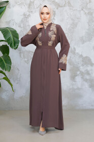 Modest Brown Plus Size Dubai Abaya 29124KH - 2