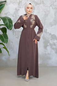 Modest Brown Plus Size Dubai Abaya 29124KH - 3