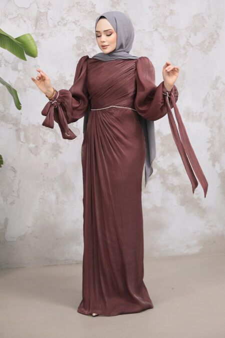 Modest Brown Plus Size Evening Dress 50193KH - NEVA STYLE