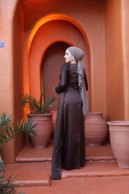 Modest Brown Satin Engagement Dress 52151KH - 4
