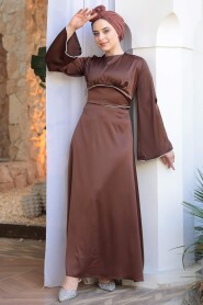 Modest Brown Satin Engagement Dress 61592KH 