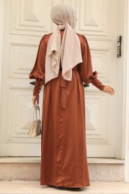 Modest Brown Satin Evening Dress 61031KH - 2