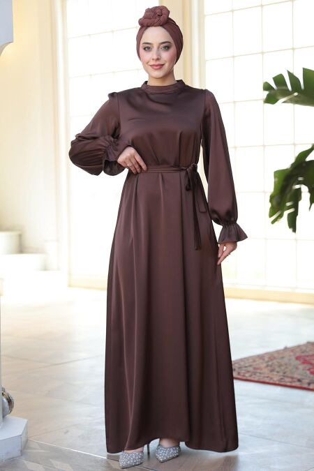 Modest Brown Satin Prom Dress 62132KH - NEVA STYLE